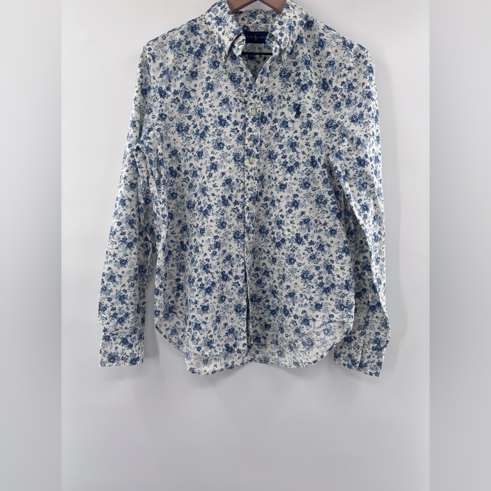 Ralph Lauren Two-tone Blue Floral Button Up Women’s Shirt Size 10